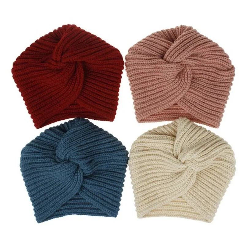 Women\'s Faux Cashmere Crossover Indian Slow Muselin Hat Bohemian Cap Solid Color Woolen Knit Hat