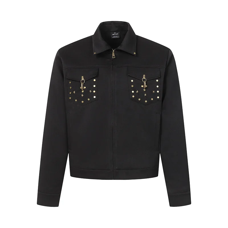 Men's Fashion Vintage Jacket With Metal Decoration High Street Spring Autumn Coat Loose Fit Outerwear With Design Buttons