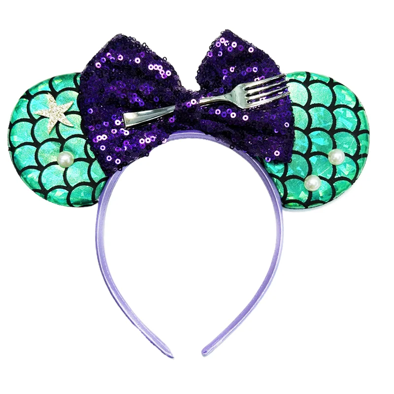 Diadema de sirenita de Mickey Mouse, accesorios para el cabello para niña, diadema de Ariel, diadema con orejas de concha de perlas Sebastian para