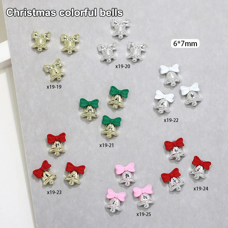 ชาร์มติดเล็บแบบแบน 3 มิติ รุ่นใหม่ ปี 2025 จำนวน 5 ชิ้น, โบว์และกระดิ่งโลหะผสมประดับคริสต์มาสพร้อมเพชร, ของตกแต่งเล็บขนาดเล็กสำหรับเล็บวันหยุด