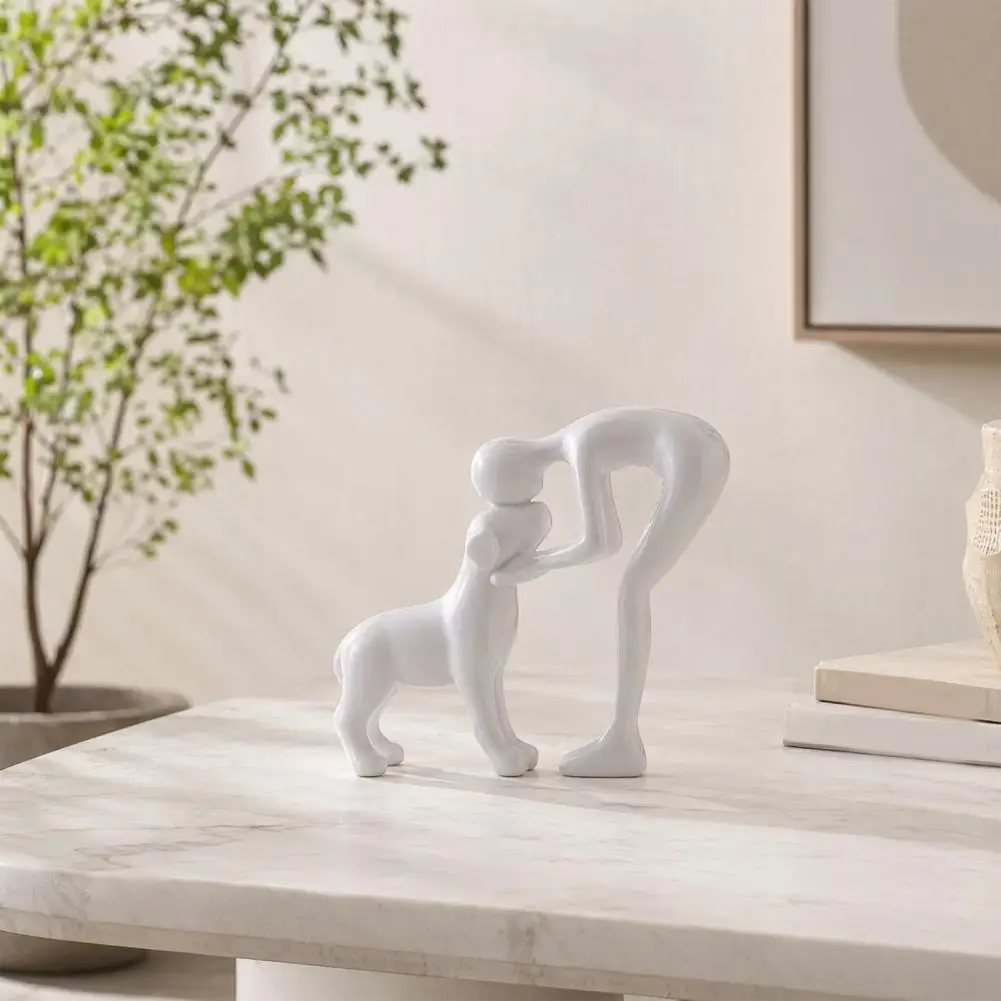 Escultura de Momento Tierno, Adorno para Dueño de Perro, Escultura Abstracta de Resina Pintada a Mano, Figura de Hombre y Perro, Intimidad entre Humano y Mascota para Oficina