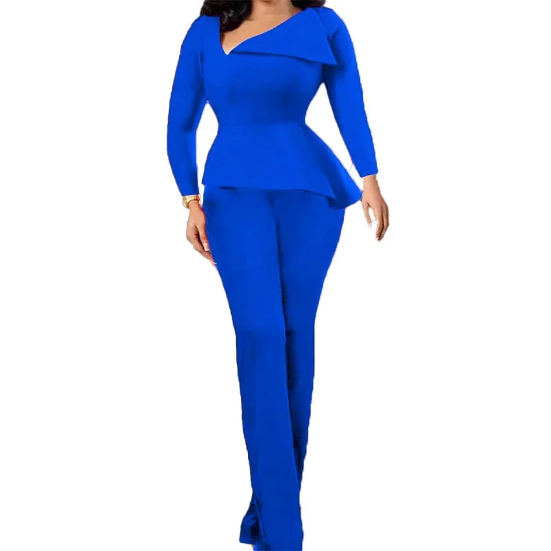 M3226 Women's Jumpsuit Long Sleeve Slim Fit Asymmetrical Neck Elegant Fashion Party Jumpsuit