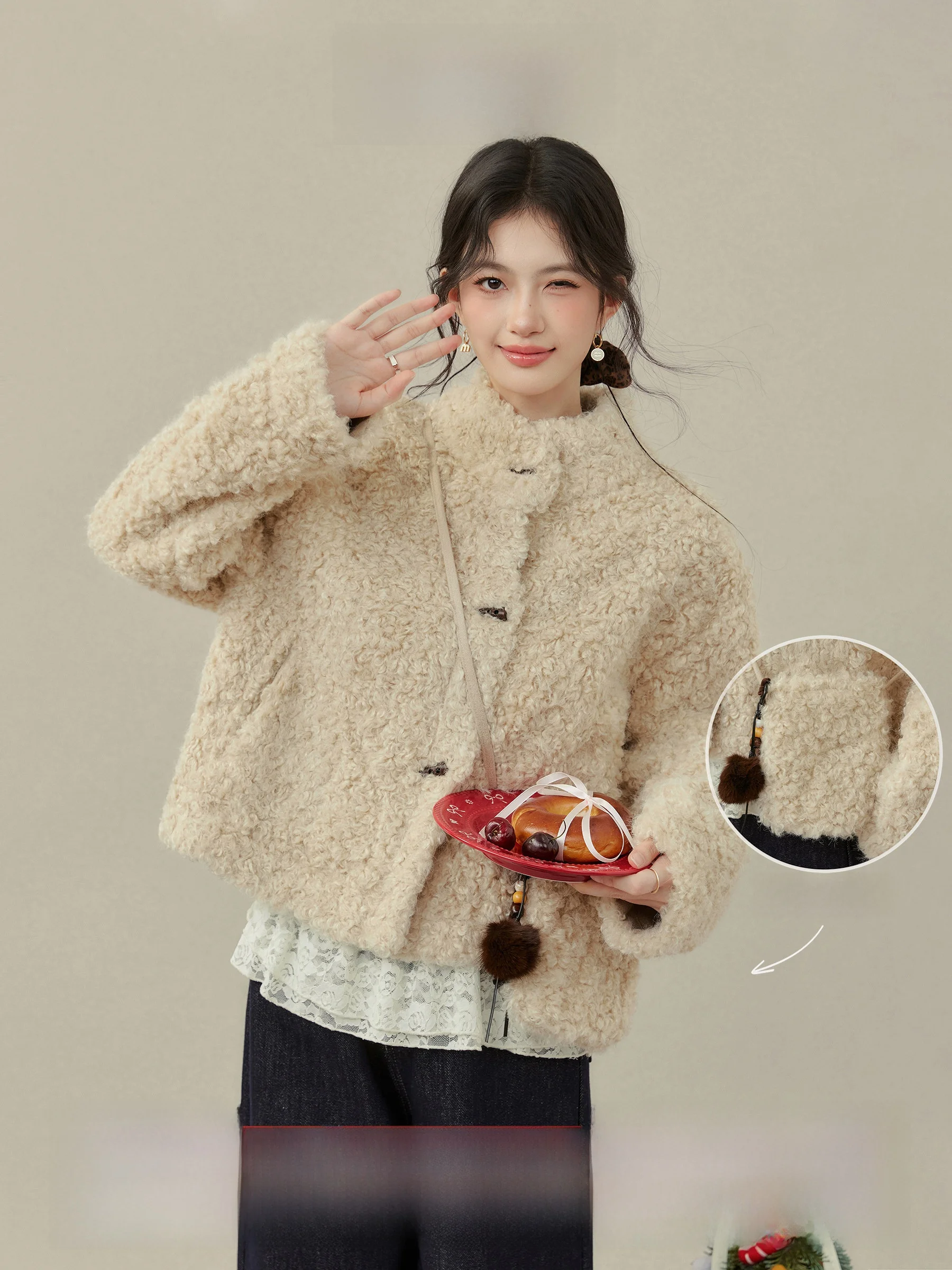 

Ele ort Thiened Women's Fur Coat Xue Rong And Xuan Lamb Fur Resistant Eco-friendly Leather Jaet Casual Sle Ball D...