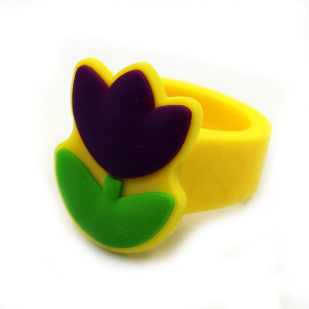 10Pcs Cartoon PVC Rings Colorful Jewelry Gift for Girls Birthday Party Favors Children's Rings Pretend Play Accessories