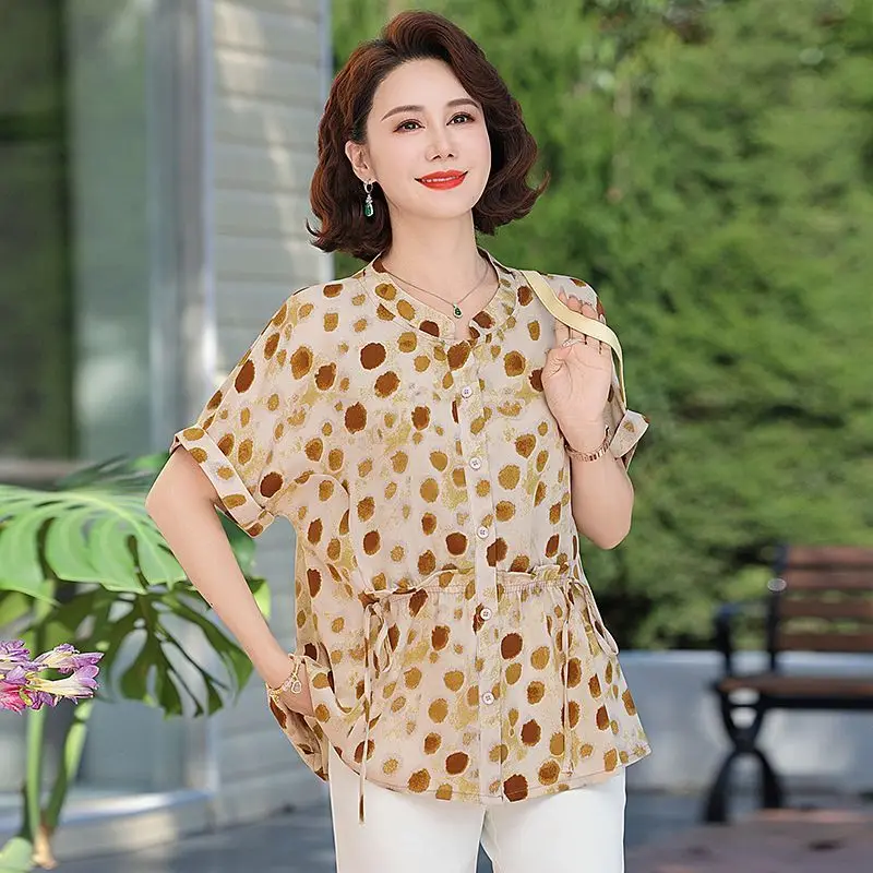 

Fashion Casual Shirt Mom Suit Summer Thin Style Universal Whitening Plus Size Women's Short Sleeve Shirt Top
