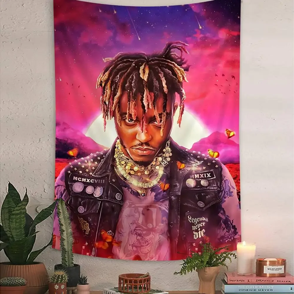 J-Juice WRLD Rap Sänger Anime Wandteppich Hippie Blumen Wandteppiche Wohnheim Dekor Günstige Hippie Wandbehang