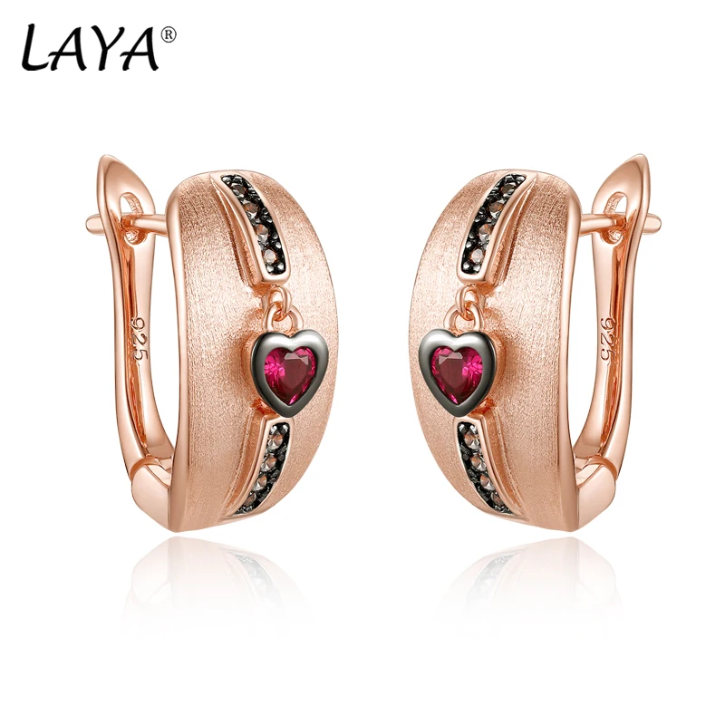 

LAYA 18-каратное розовое золото, матовый стиль, серьги-клипсы для женщин, блестящее сердце, циркон, креативные роскошные ювелирные изделия ручной работы из стерлингового серебра 925 пробы