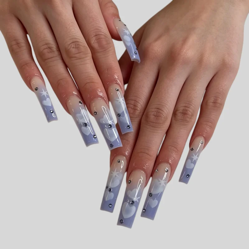 

30pcs Fake Nails Long Heart-Shaped European-Style Rhinestone Press-On Nails—High-Quality Nails Perfect As A Gift for Girls