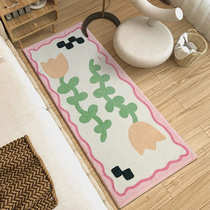 French Cream Bedroom Bedside Plush Carpet Irregular Living Room Decoration Flowers Carpets Home Lounge Bay Window Non-slip Rug