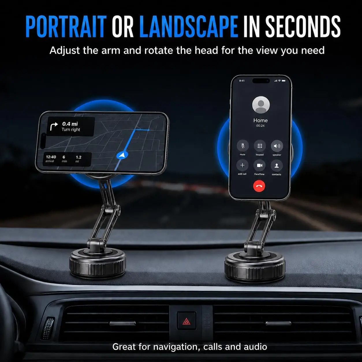 Vakuum- und Magnet-Autotelefonhalterung – 3-Achsen-faltbar 360° ° Armhalterung für Armaturenbrett GPS/Navigation, Universeller Smartphone-Halter – Detail 3