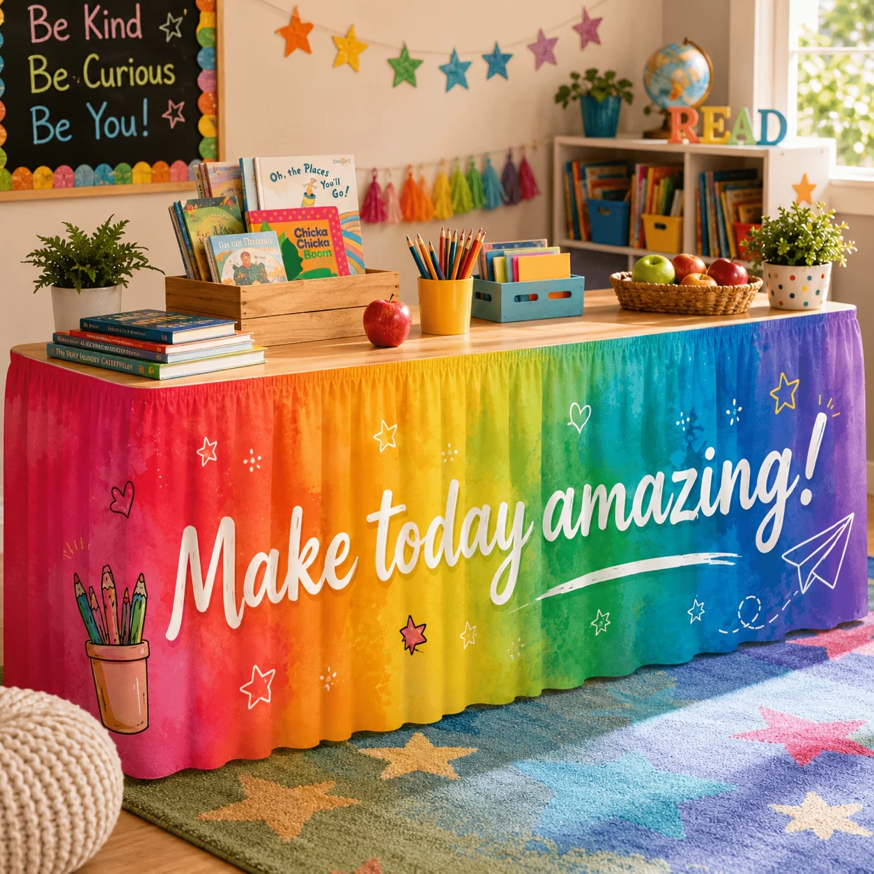 Party table skirt, 1-piece, rainbow motivational, rainbow gradient motivational themexzj