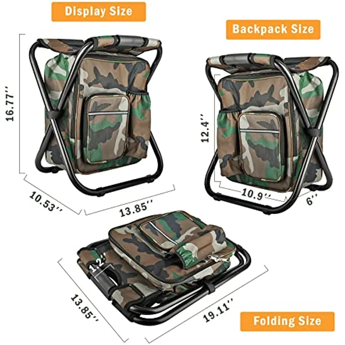 

Backpack Style Multi Bag Foldable Stool Hot and Cold Storage Camping Hunting Fishing Outdoor Activities Hiking Traveling Beach