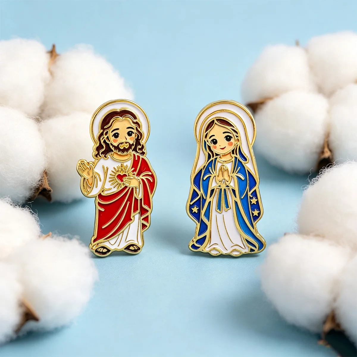 2pcs Religious Virgin Mary Enamel Pin Brooch Jesus Badge Vintage Faith Jewelry Gift for Women Clothes Backpack Accessories - view 3
