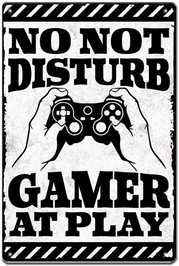 Play Game Metal Tin Sign Vintage Do Not Disturb Gamer Retro Metal Poster Art Sign Funny Wall Decor for Bar Game Room Pub Club C