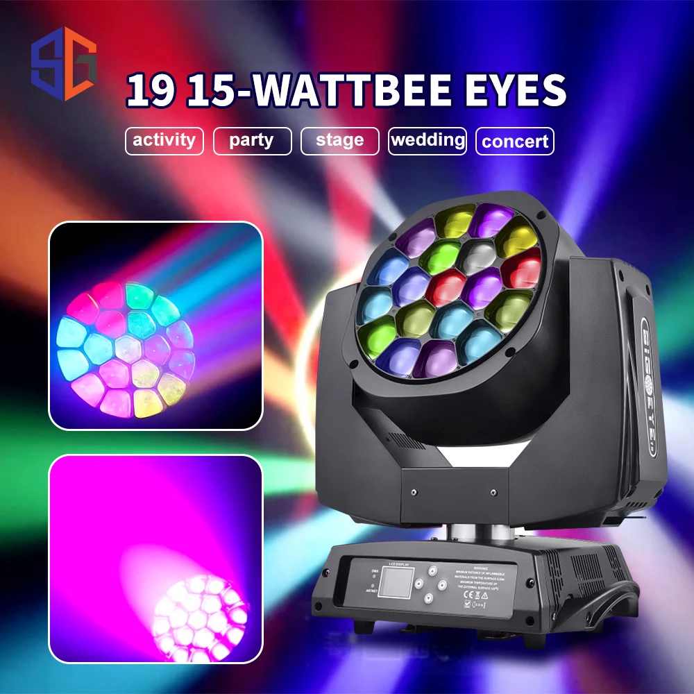 19x15W/19x40W RGBW Zoom Moving Head Lighting LED Beam Wash Bee Eye Stage Lights DMX512 Connect For DJ Disco Bar Lights Audience