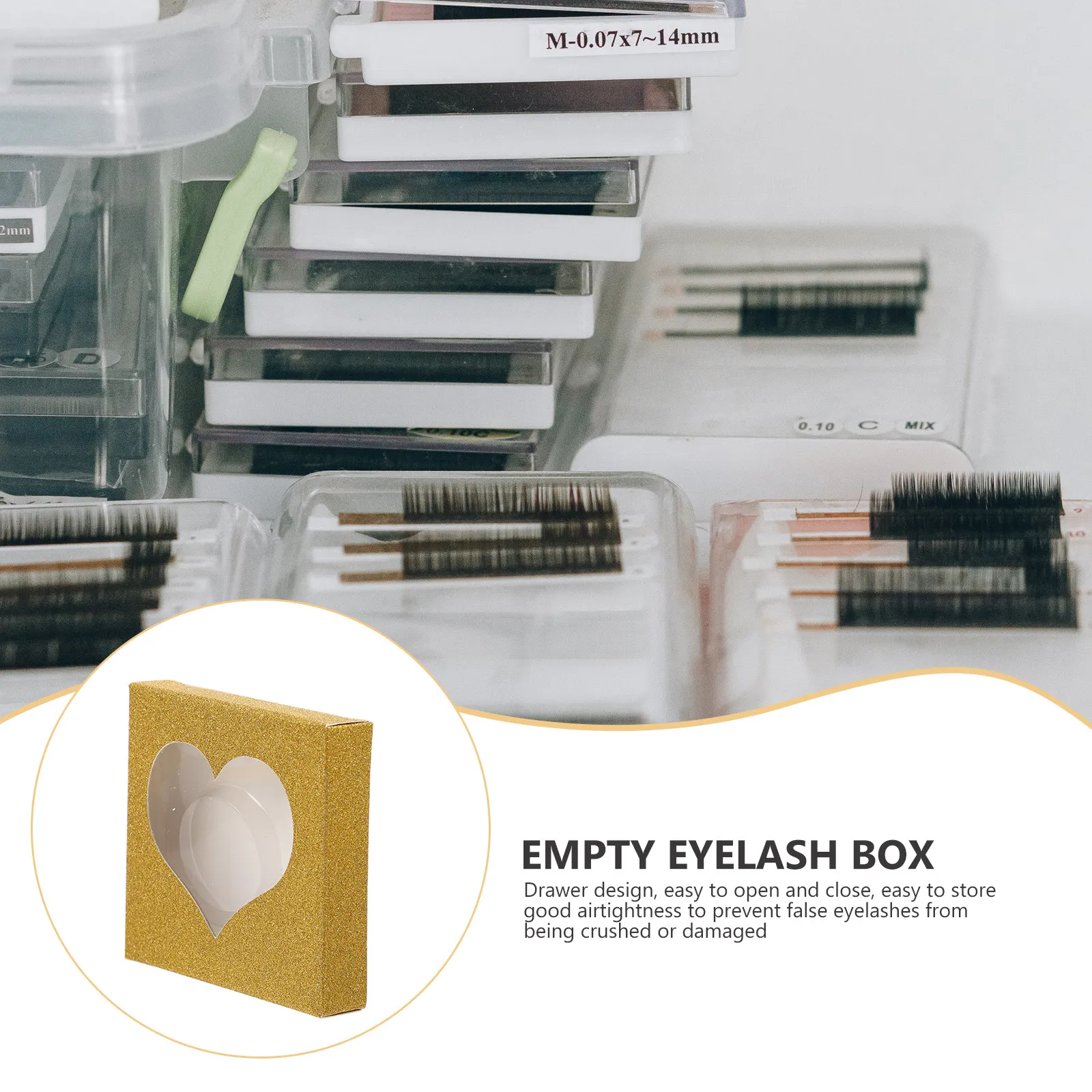 

Набор из 50 коробочек для хранения накладных ресниц: Премиальный органайзер для ресниц с блестками, компактный герметичный футляр для путешествий и ежедневного использования