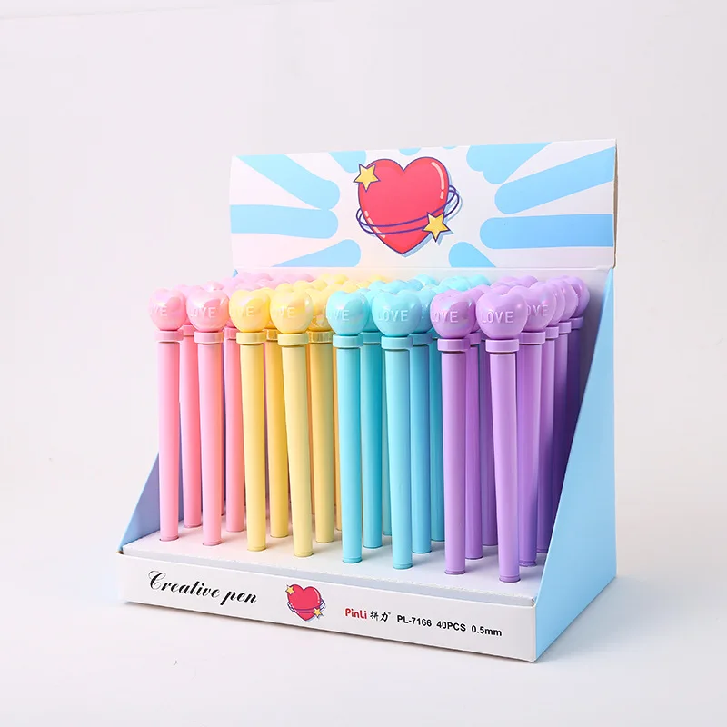 40PCS High-end Creative Small Fresh Love Modeling Uv Plating Rotating Head Cartoon Test School Supplies 0.5mm Neutral Pen