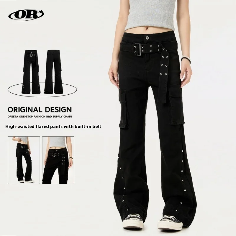 

OR FL American Retro Vintage Micro 97 Cotton Women Slacks Tapered pants Niche Design Sense Rivet Decoration Y2k Cargo Trousers