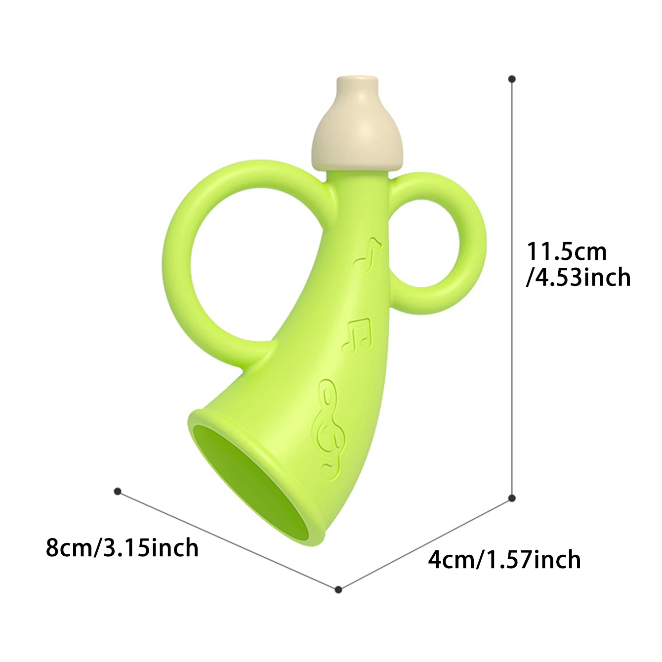 赤ちゃんのおもちゃのシリコン製小さなホーン - 吹いて噛むことができ、教育的な早期教育用の赤ちゃん用楽器です。
