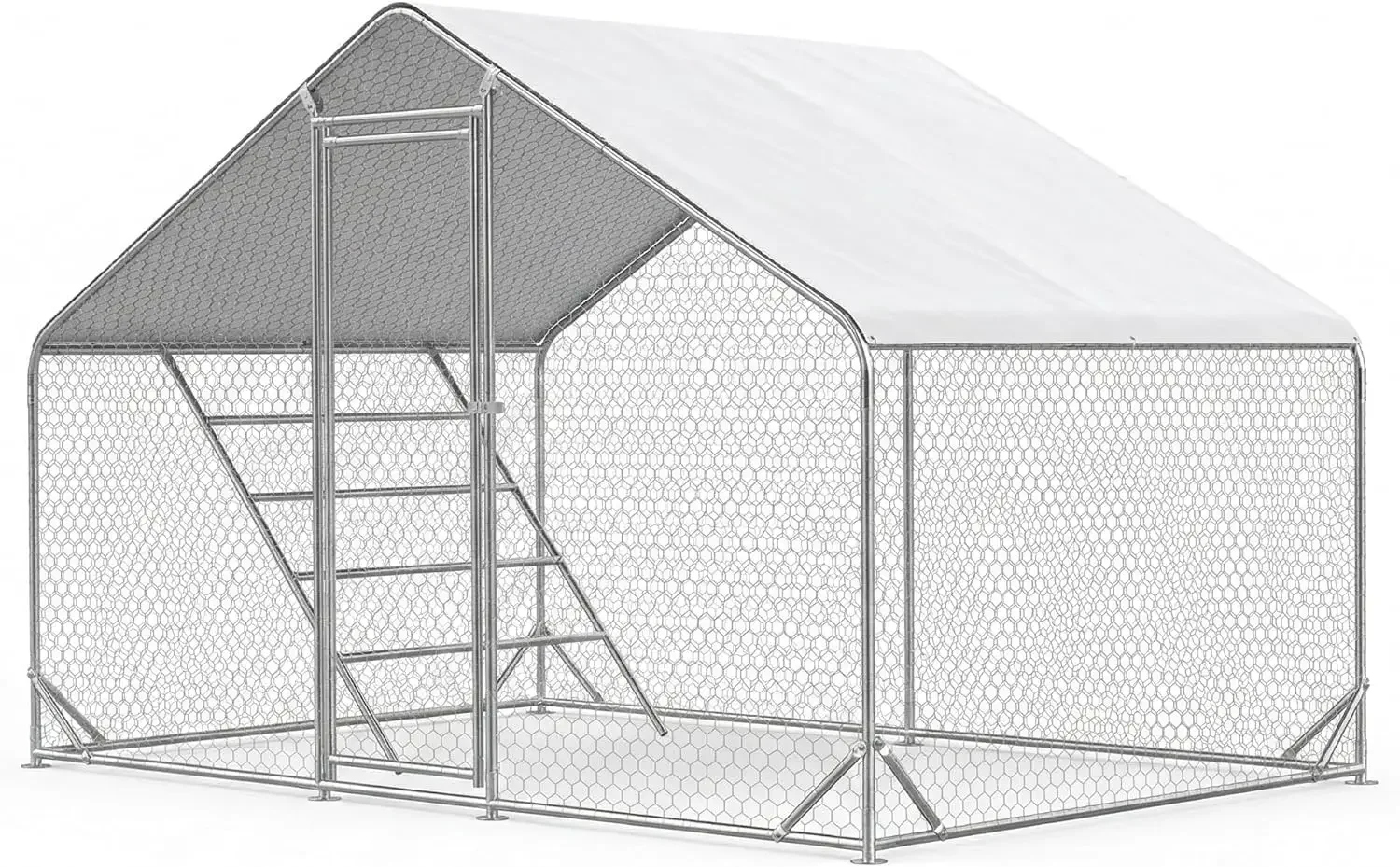 

Large Metal Chicken Run For 6 10 Chickens Poultry Cage With Stability Braces Support Pole Roosting Perch Walk In Pen Yard