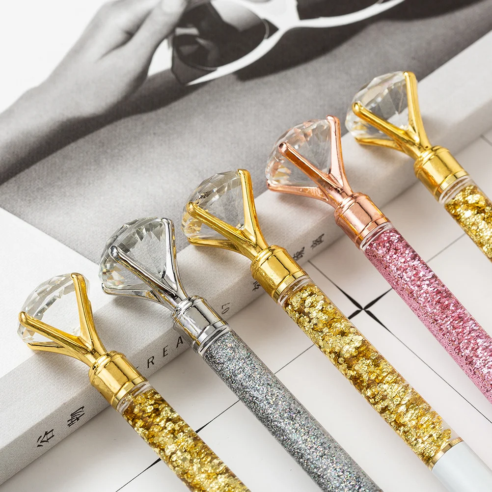 

2Pcs Metal Ball-Point Pen Crystal Diamond Accent Smooth Writing for Office School Roller Ball Pens Black Ball-Point Pen