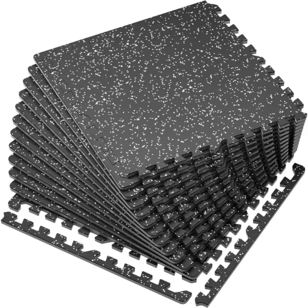 

0.56'' Thick 12 Pcs 48 Sq Ft Rubber Top Exercise Equipment Mats, High Density EVA Foam Mat w/Rubber Top, Protective Workout Mat