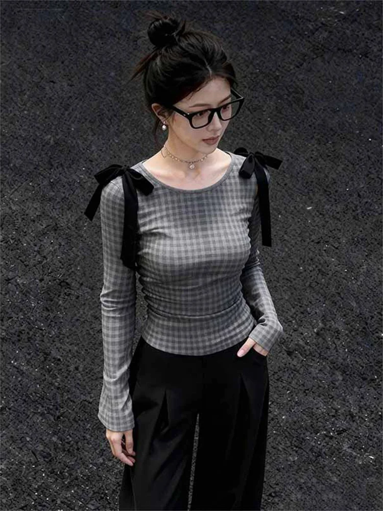 

Корейская футболка Sle Long Sve, женская осенне-зимняя облегающая футболка с красивым узлом, базовый слой irt Faionable Cheered