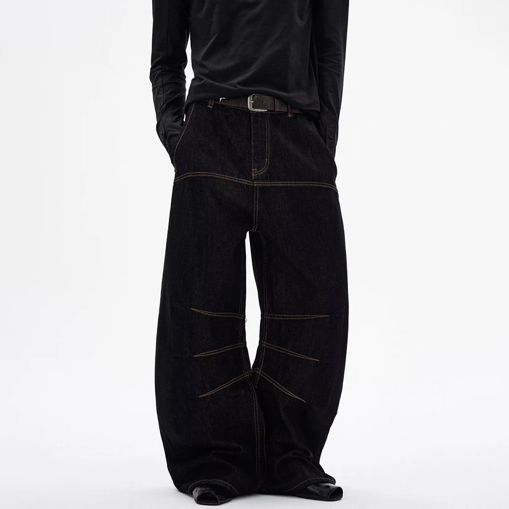2025 Winter Men's Solid Color Wide-Leg Jeans American Retro Fashion Trend High Street Simple Loose Casual Niche Men's Bottoms