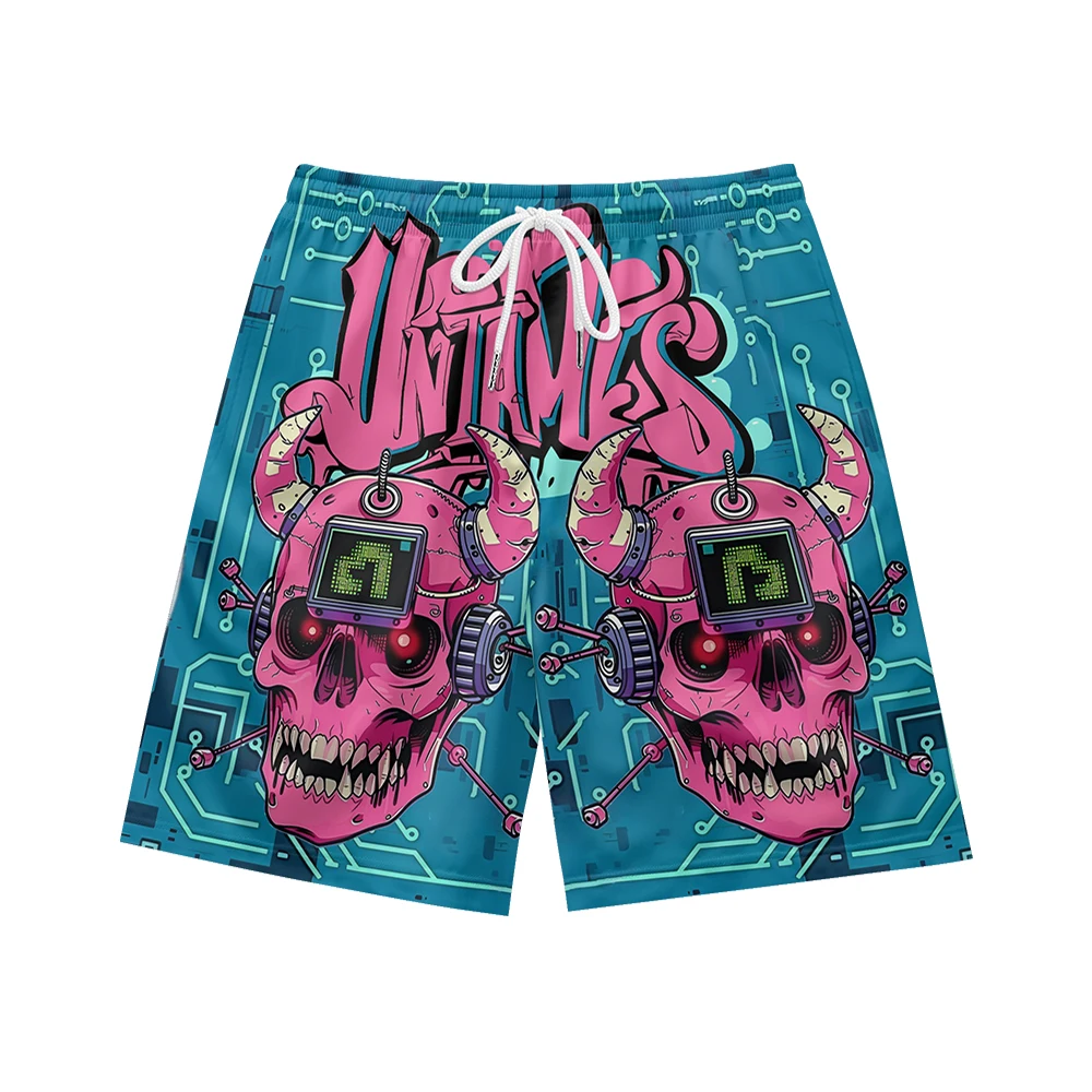 Men's Shorts 100% Polyester All Over Printing Custom Summer Men Shorts pantalones casuales Machine skeleton printing