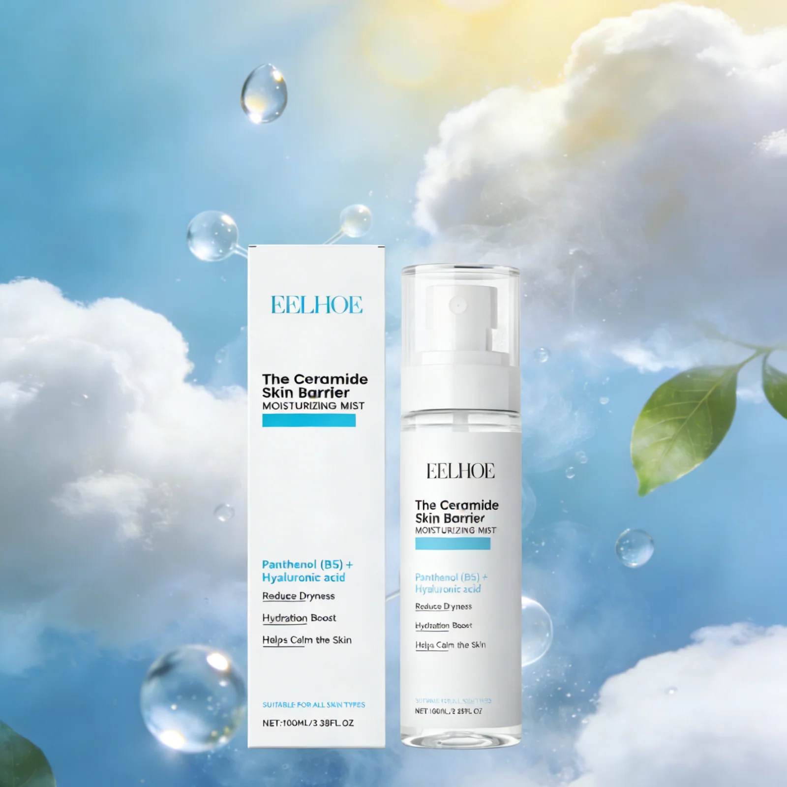 ​EELHOE Deep Hydration Face Mist Spray Smooth Skin Calming Lightweight Ceramide Hyaluronic Acid Moisturizing Facial Mist 100ml