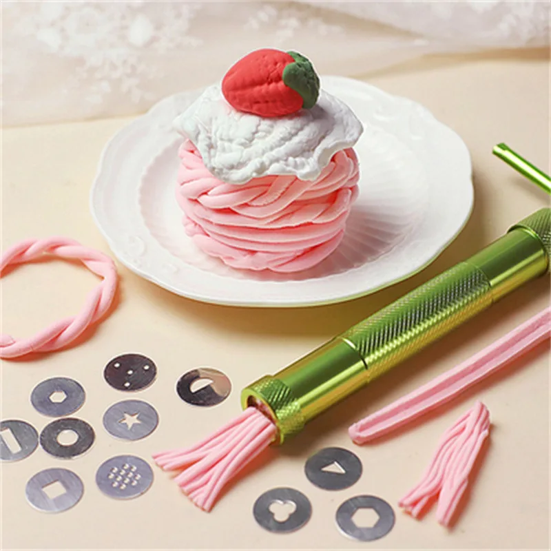 1 Set Rotary Mud Squeezer Pottery Art Making Clay Polymer Lace Shaped Mud Press Cake Sculpture Squeezing Doll Hair Styling Tool