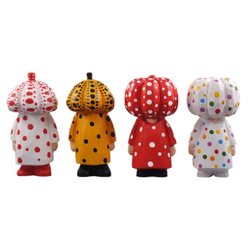 Genuine Custom Made Wood Carvings for Export Yayoi Kusamas The Pumpkin-Headed Polka-Dot Artist Hand Carved  Figurine