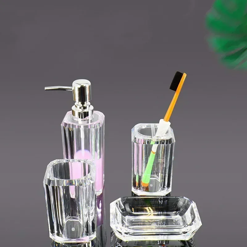 Clear Acrylic Bathroom Set Mouthwash Dispenser Liquid Soap Dispensers Toothbrush Holder for Bathroom Accessories Container Dish