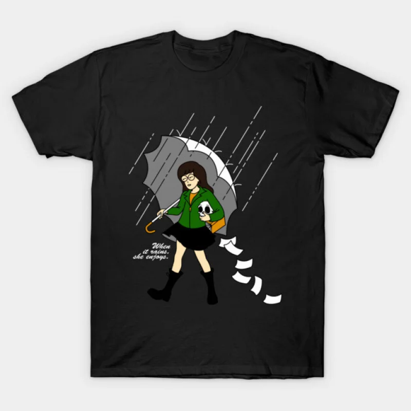 

When it Rains Retro Sick sad world Daria MTV Gift t shirt 90s Nostalgia cartoon Graphic Clothes 100% cotton printed Y2K clothing