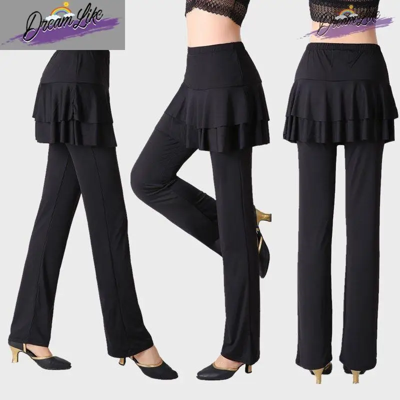 

Женские брюки для квадратных танцев из молочного шелка, юбка-брюки для латиноамериканских танцев, длинные брюки для танцев, весна-лето, этническая женская одежда из волокнистых материалов