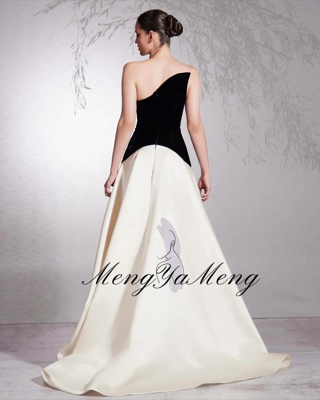 ZHUISHU فستان سهرة أسود وكريمي بدون حمالات في المملكة العربية السعودية دبي فساتين حفلة موسيقية طويلة مخصصة على شكل حرف A بدون أكمام فساتين مناسبات رسمية #2