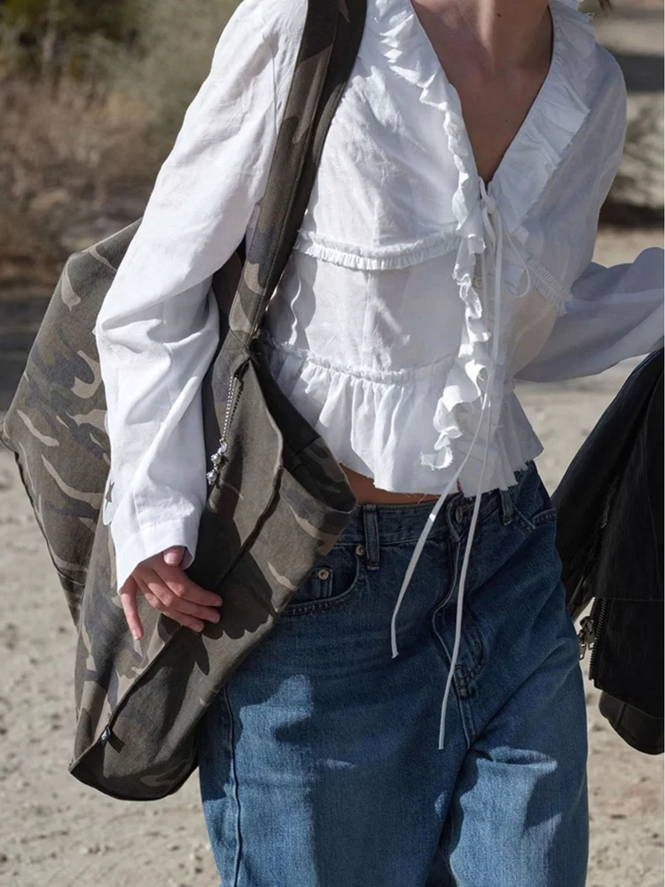   ort V-Ne レディース フリルヘムライン付きヴィンテージ スパイシーガール トップス コットン ロングスリーブ ボタン付きカーディガン