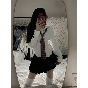 Tops de manga comprida para mulheres, camisas brancas Y2K, streetwear, túnica, preppy, básico, fino, todos os jogos, estudante, Jk, moda coreana, novo 10 principais vendas blusa de escola - №4