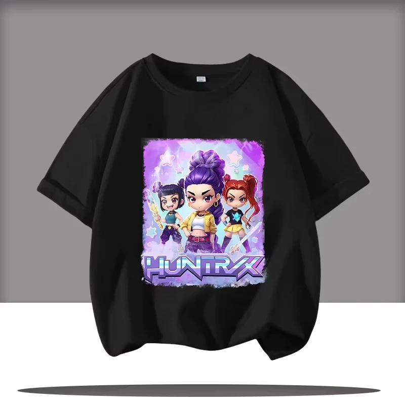 Moda filme crianças camiseta kpop caçadores de demônios presente engraçado para fãs camiseta k-pop caçadores de demônios roupas legal meninas camiseta verão topo