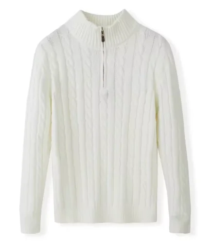 

Wholesale 2025 Men's Fashion Trendy Spring and Autumn Half-Zip Wool Base Sweater Front Logo Knit Top