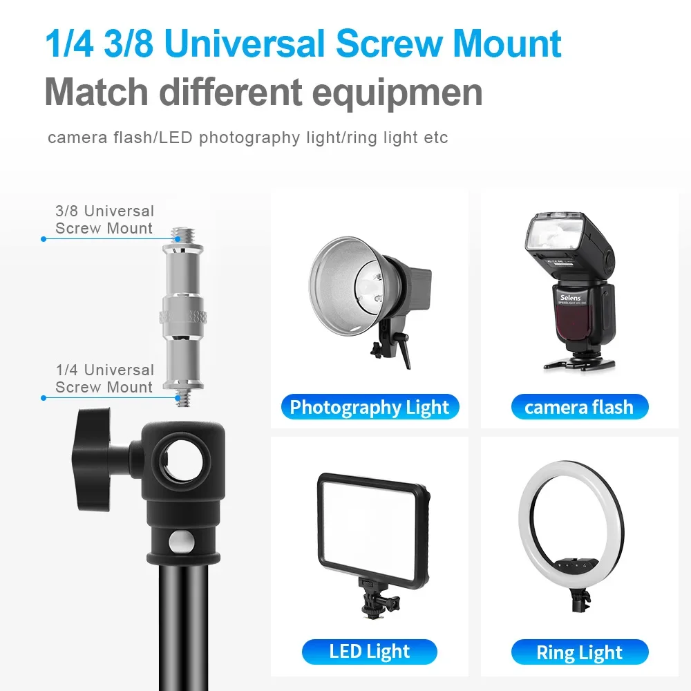Selens Photography Wall Mount Stand  Photo Studio Kits Stainless Steel with 1/4" Thread Tripod Bracket Video Light Stand