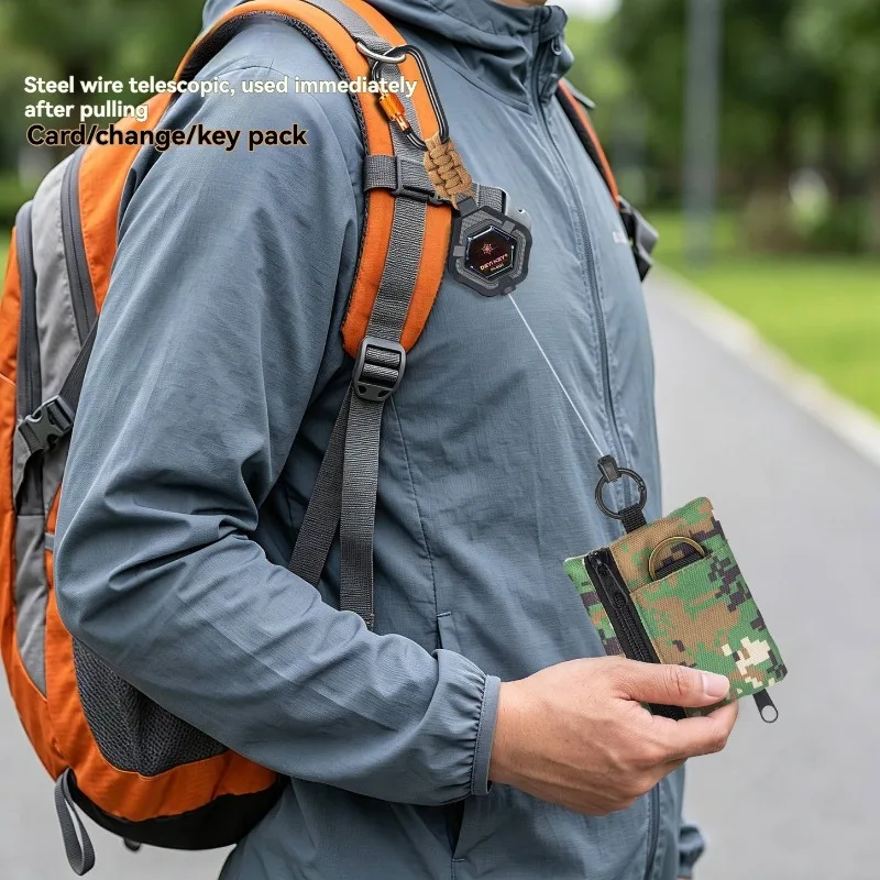 Multifunctional Mini Coin Purse, Retractable Key Pouch, Outdoor Hiking Storage Bag, Portable Lanyard Wallet with Carabiner