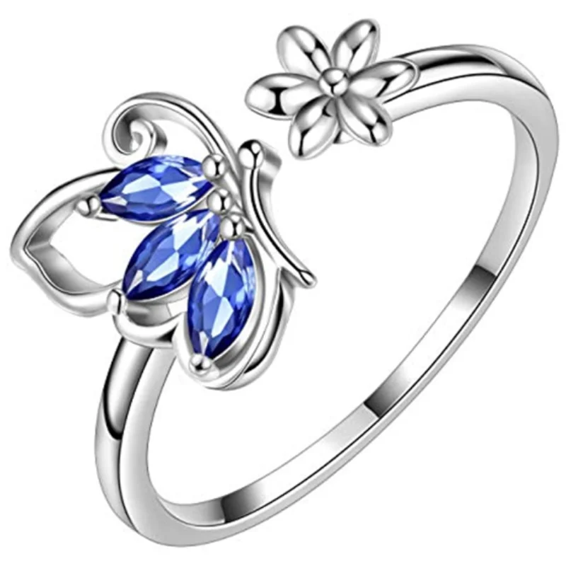 Bohemian Opening Adjustable Ring Zircon Butterfly Ring Engagement Rings for Women Stainless Steel Jewelry Birthday Party Gift