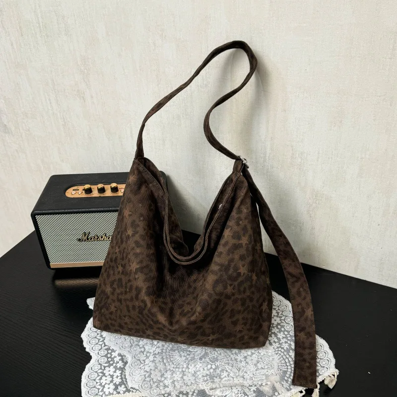 Vintage Leopard Print Star Tote Bag Casual Leopard Print Large Capacity Women's Shoulder Bag