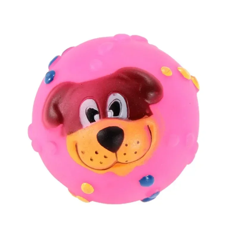 Funny Pet Dog Ball Toy Dog Face Sound Squeaky Toys Soft Rubber Chew Sound Ball Toys