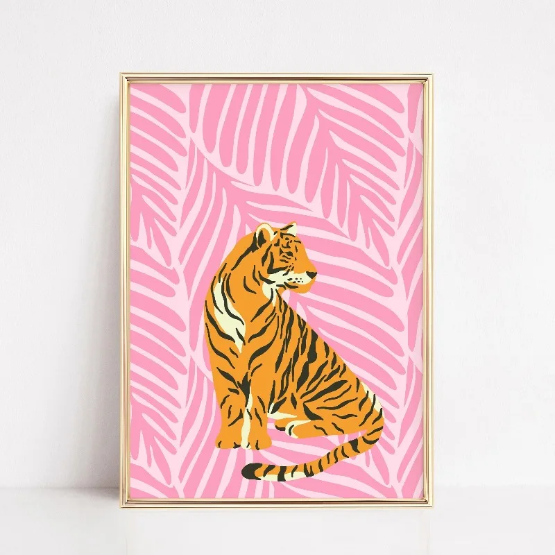 Risograph Tiger Print Pop Art Wall Decor Retro Checkerboard Art Maximalist Room Poster Cool Animal Artwork Frameless Art Canvas