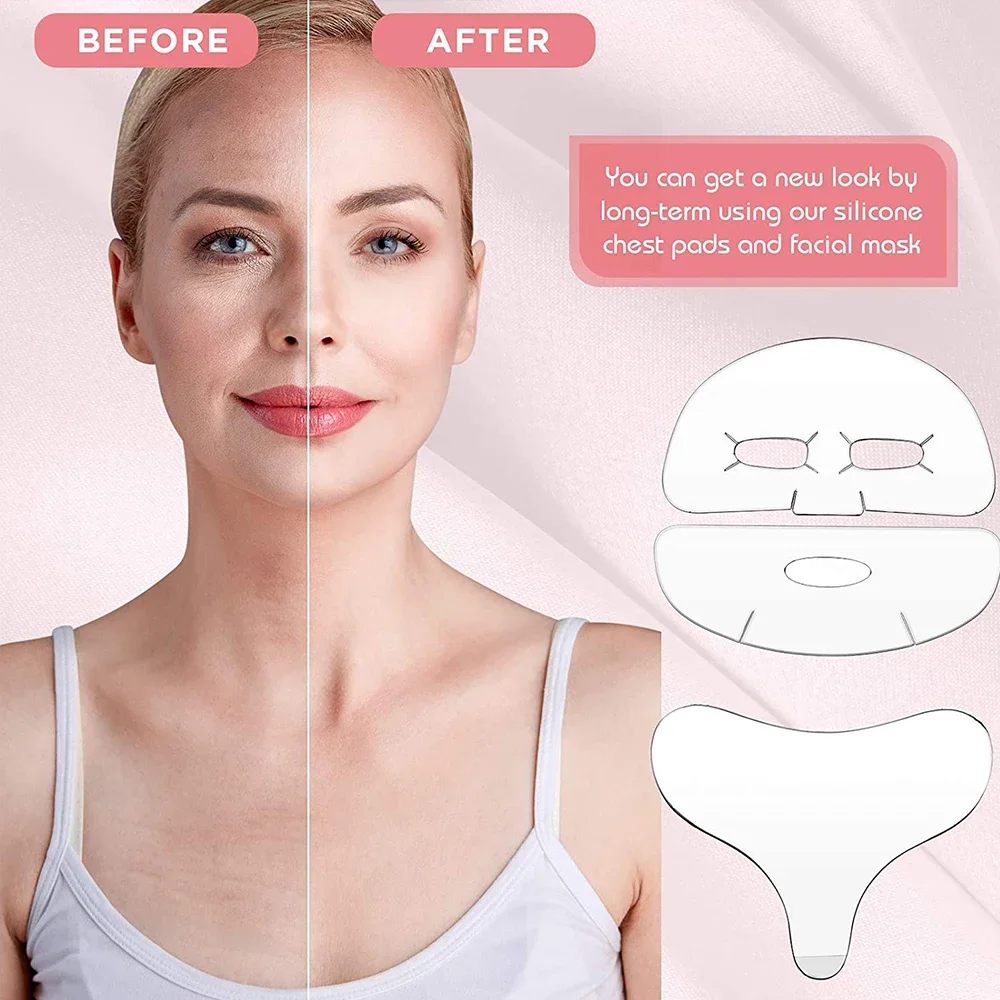 Reutilizável Face Chest Pad Set, Anti Rugas, Anti Aging, Smoothing, Silicone Patches, Remover Linhas Finas, Ferramentas de Cuidados Com A Pele, Facial