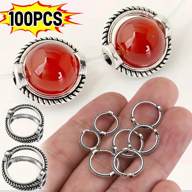 8/10/12mm Vintage Round Frame Wrapped Bead Connect Rings Spacers Sliver Through Hole Beading Cap DIY Bracelet for Jewelry Making