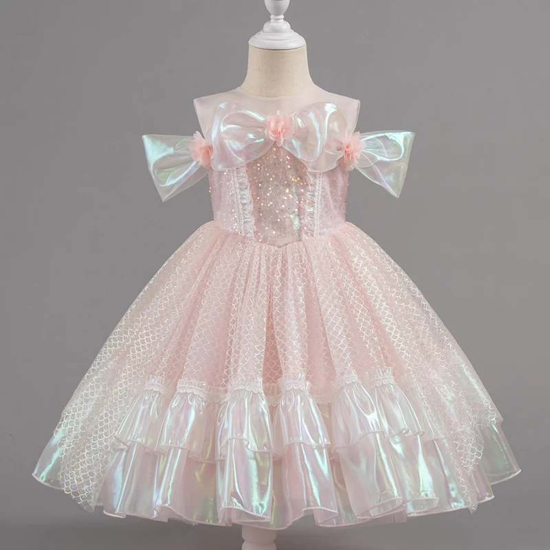 Fashion Solid Color Flower Girl Dresses for Wedding Summer Girls' Princess Dress Lace Sleeveless Girl Party Dress 2-12Y