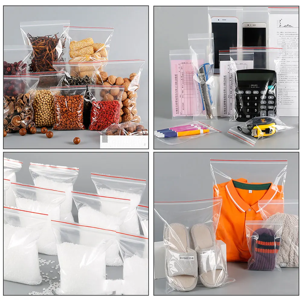 0.05/0.06/0.08/0.1/0.12/0.16/0.2mm Thickness Zip Lock Plastic Bag Reclosable Food Storage Packae Pouche Self Seal Clear Poly Bag